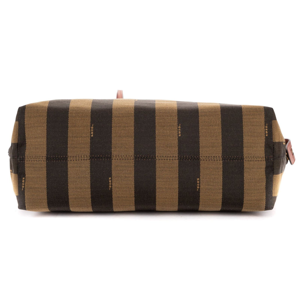 Fendi Ann Zip Tote Pink Brown Calfskin with Pequin Striped Canvas — view 6