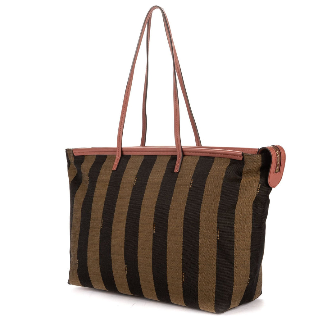 Fendi Ann Zip Tote Pink Brown Calfskin with Pequin Striped Canvas — view 2
