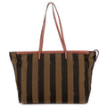 Fendi Ann Zip Tote Pink Brown Calfskin with Pequin Striped Canvas