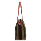 Fendi Ann Zip Tote Pink Brown Calfskin with Pequin Striped Canvas — view 3
