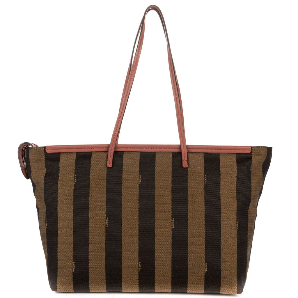 Fendi Ann Zip Tote Pink Brown Calfskin with Pequin Striped Canvas — view 5