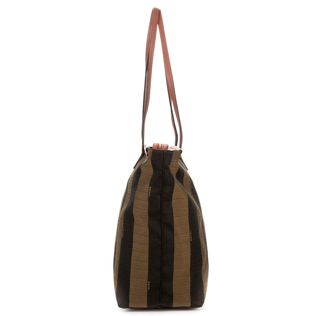 Fendi Ann Zip Tote Pink Brown Calfskin with Pequin Striped Canvas — view 4
