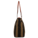 Fendi Ann Zip Tote Pink Brown Calfskin with Pequin Striped Canvas — view 4