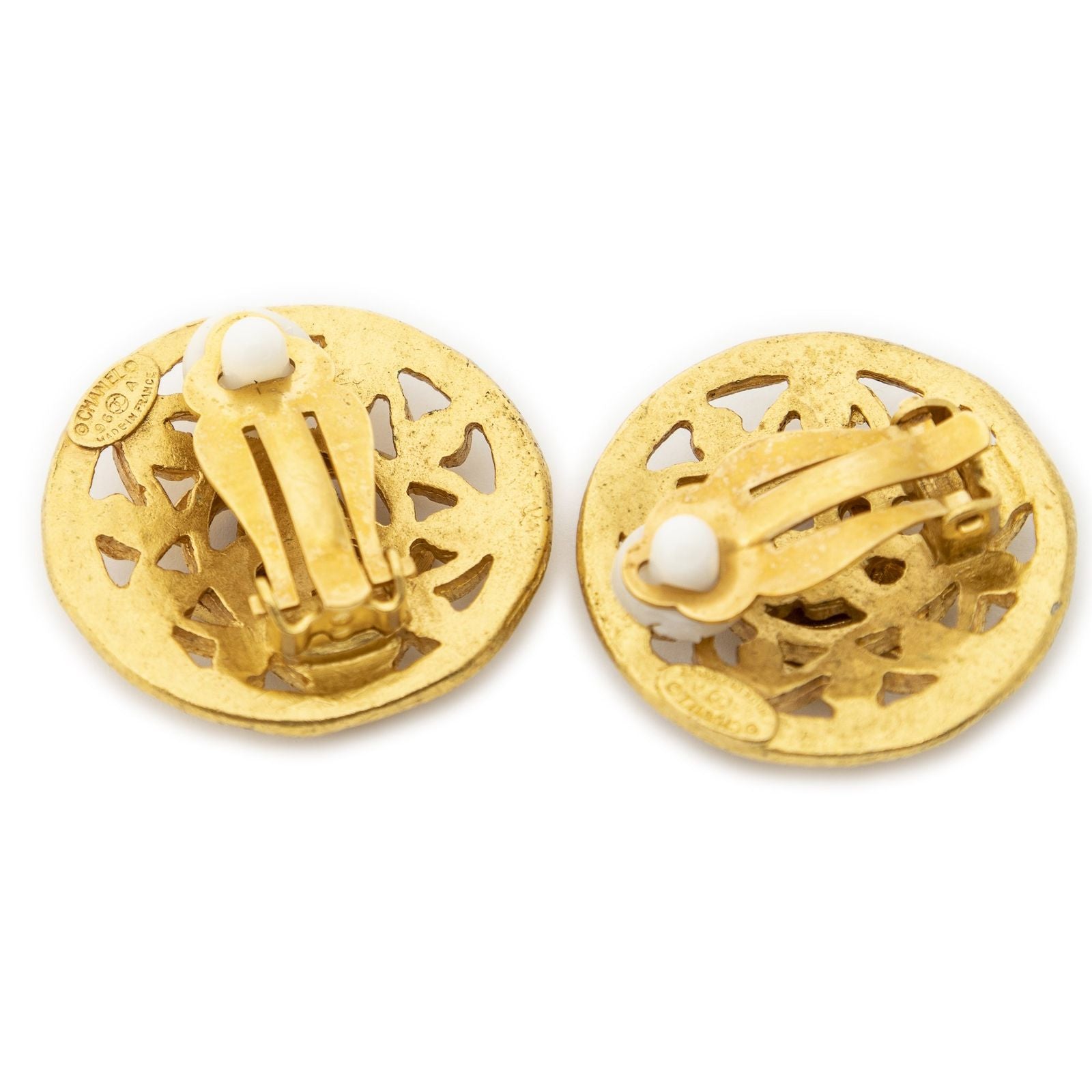 Chanel CC Logo Round Clip Type Earrings Gold Plated — view 2