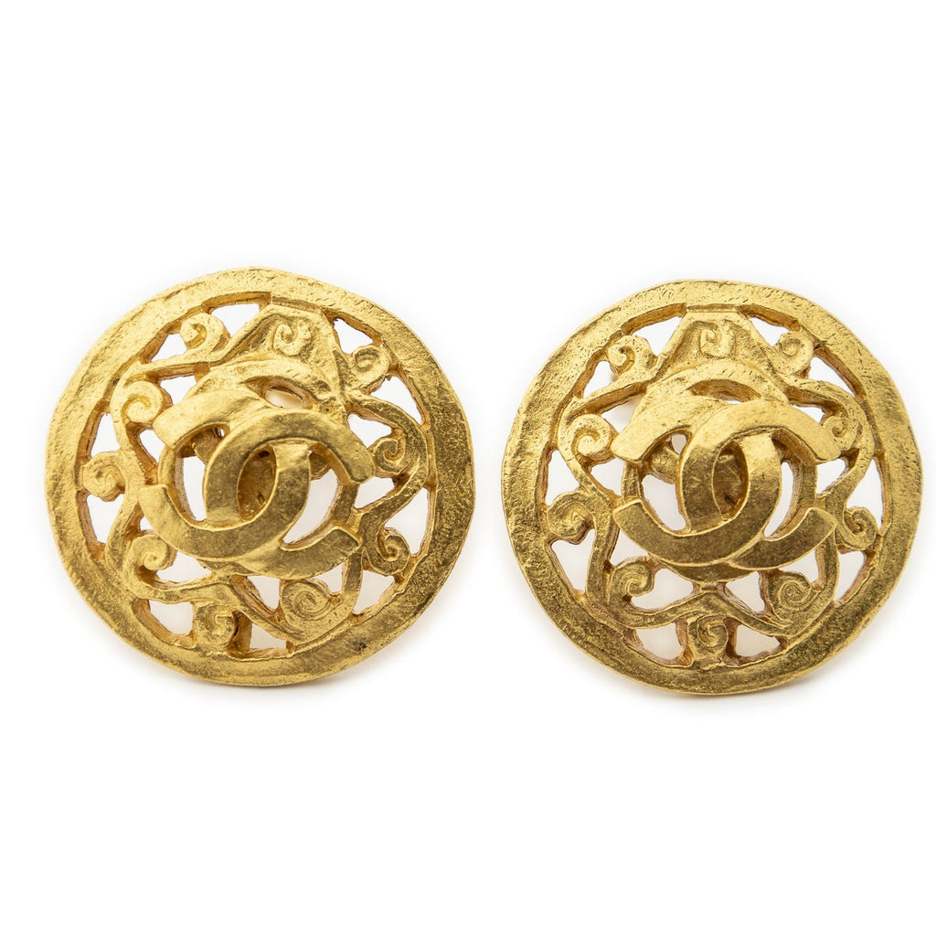 Chanel CC Logo Round Clip Type Earrings Gold Plated