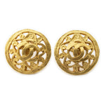 Chanel CC Logo Round Clip Type Earrings Gold Plated