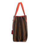 Fendi Pequin Colorblock Tote Red Brown Stripe Pecan Canvas — view 3