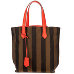 Fendi Pequin Colorblock Tote Red Brown Stripe Pecan Canvas