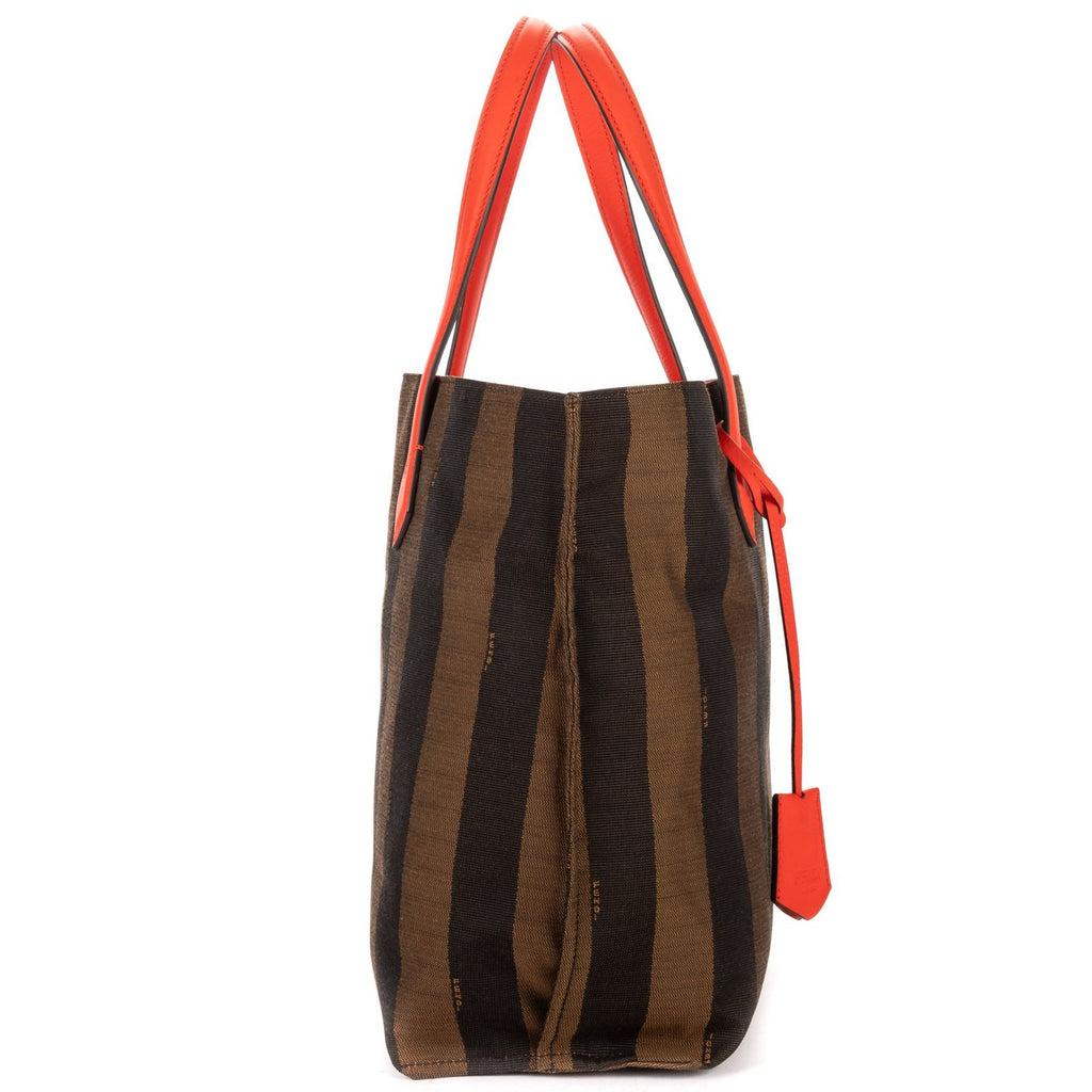 Fendi Pequin Colorblock Tote Red Brown Stripe Pecan Canvas — view 4