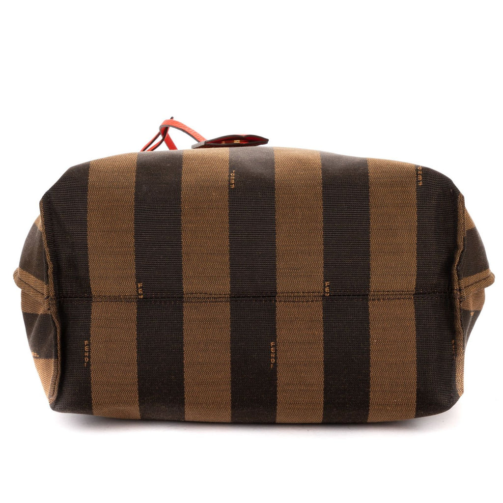 Fendi Pequin Colorblock Tote Red Brown Stripe Pecan Canvas — view 6