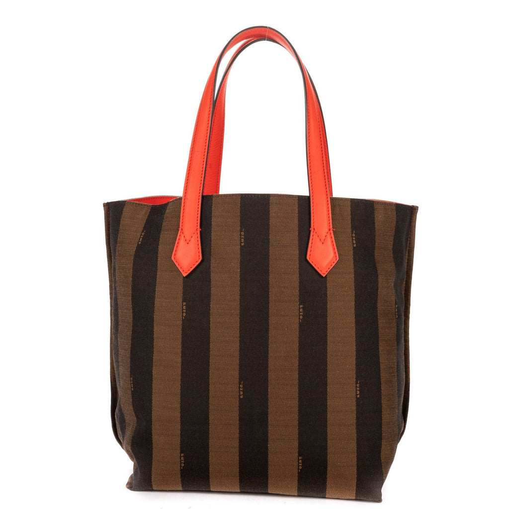 Fendi Pequin Colorblock Tote Red Brown Stripe Pecan Canvas — view 5