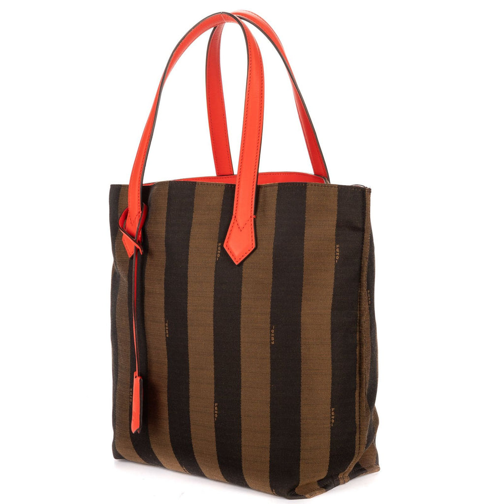 Fendi Pequin Colorblock Tote Red Brown Stripe Pecan Canvas — view 2