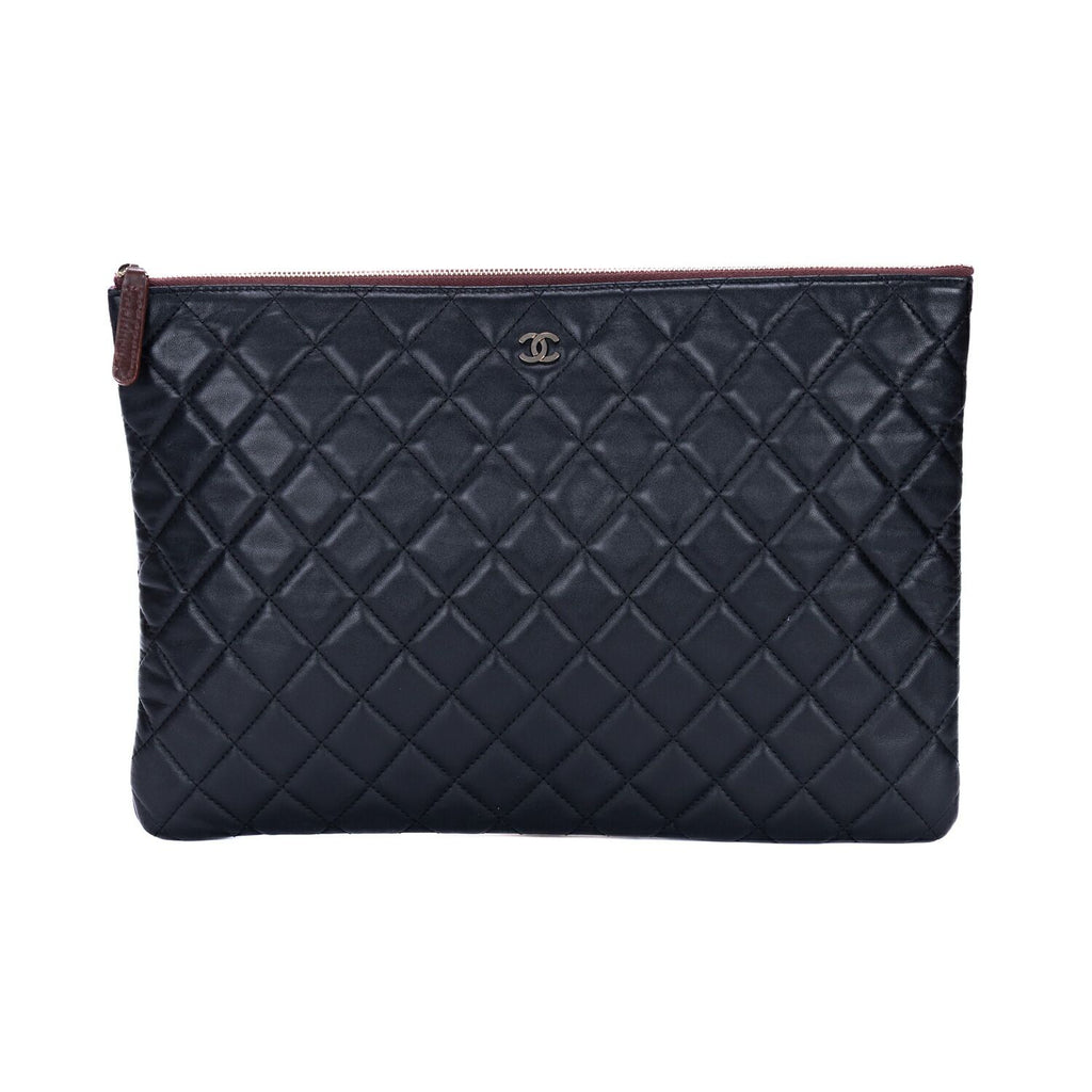 Chanel Large Case Clutch Black Quilted Lambskin Leather