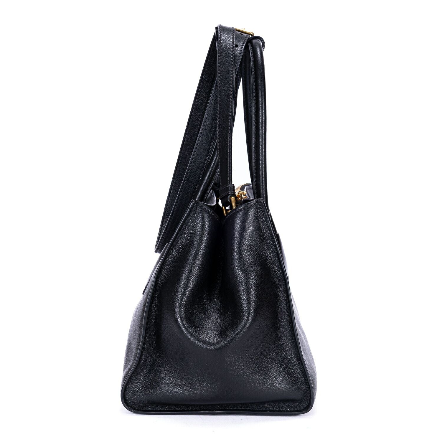 Prada Double Handle Tote Black Marmo Glace Leathera — view 4