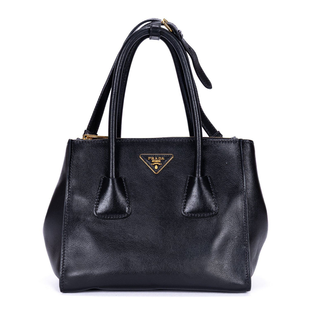 Prada Double Handle Tote Black Marmo Glace Leathera