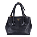 Prada Double Handle Tote Black Marmo Glace Leathera