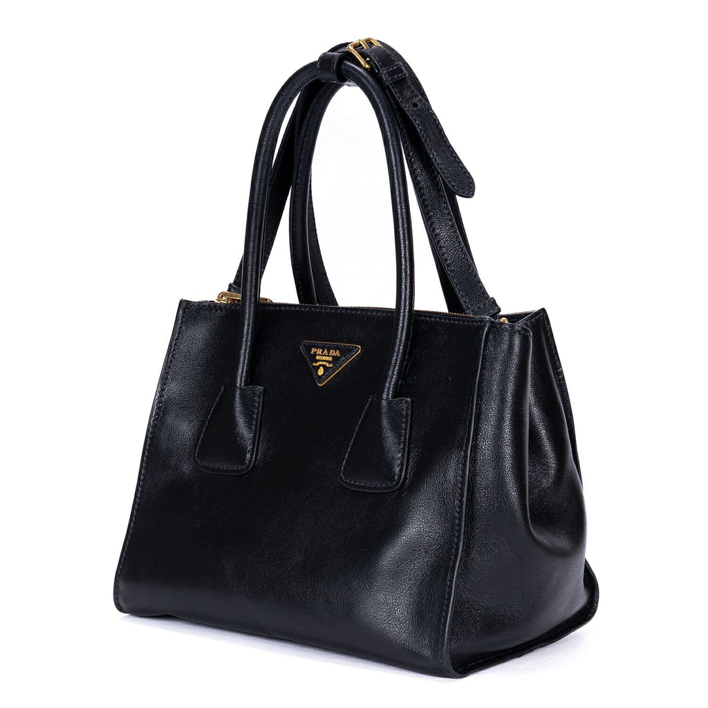 Prada Double Handle Tote Black Marmo Glace Leathera — view 2