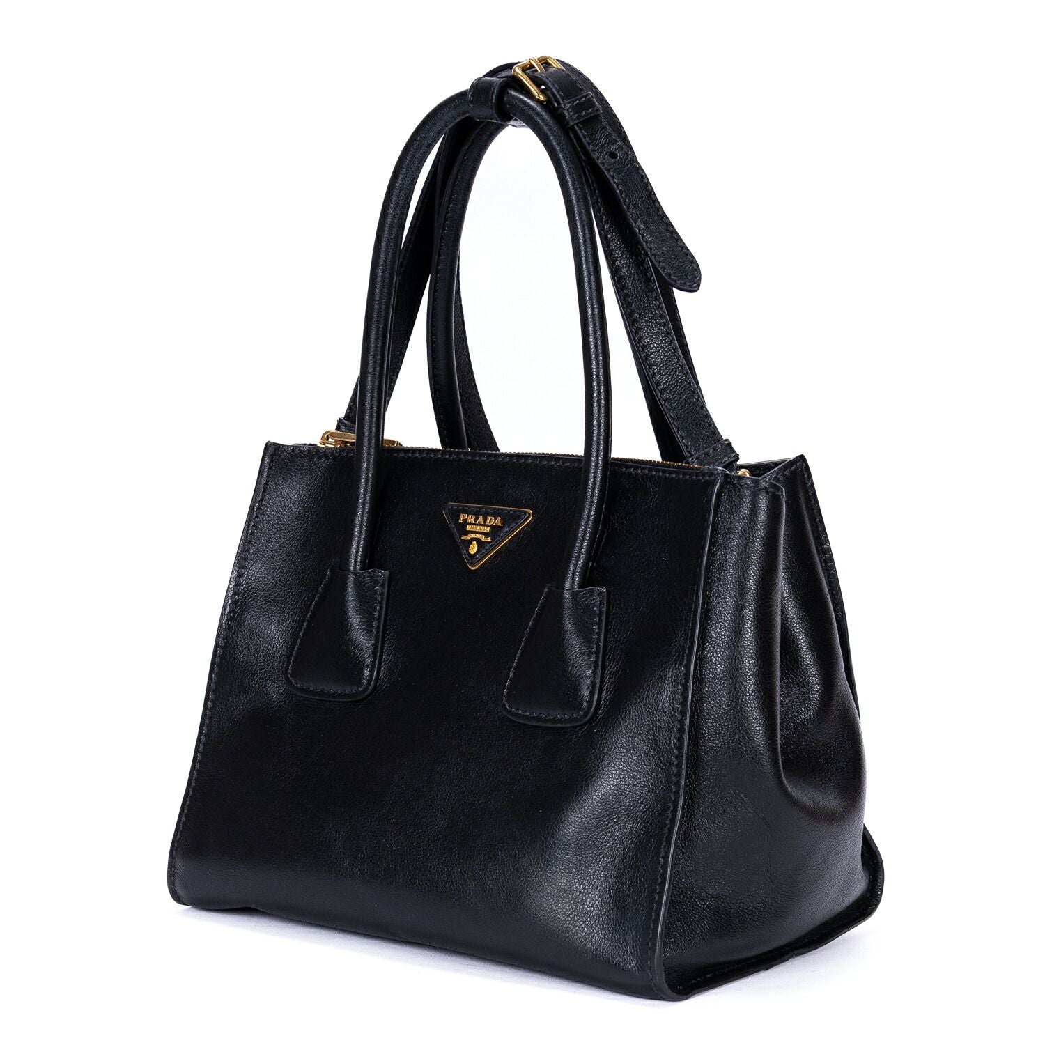 Prada Double Handle Tote Black Marmo Glace Leathera — view 2