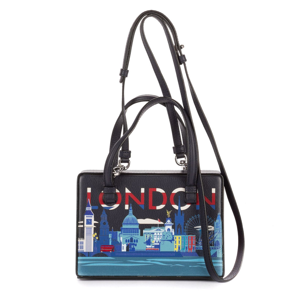 Loewelondon Postal Top Handle Bag Blue Navy Printcalfskin Leather