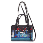 Loewelondon Postal Top Handle Bag Blue Navy Printcalfskin Leather