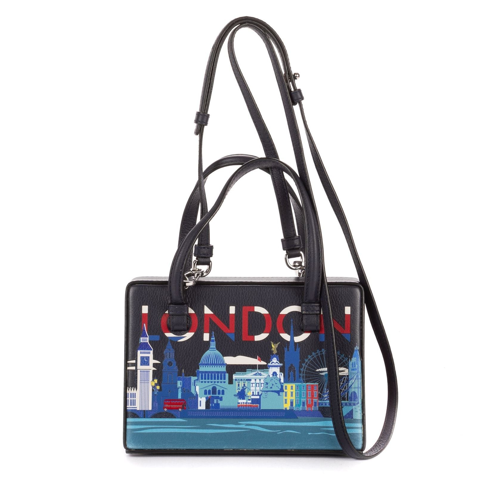 Loewelondon Postal Top Handle Bag Blue Navy Printcalfskin Leather