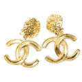 Chanel CC Clover Dangle Clip on Earrings Gold Plated
