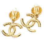 Chanel CC Clover Dangle Clip on Earrings Gold Plated — view 2