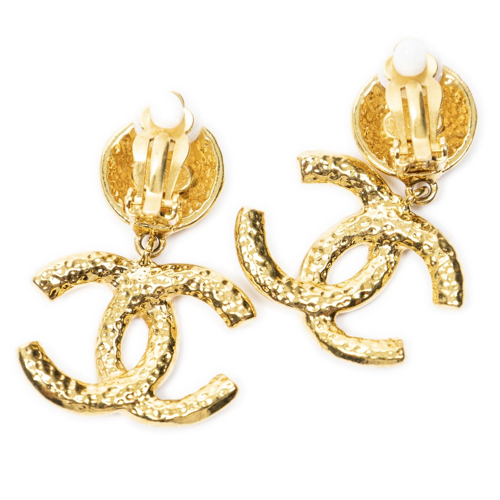 Chanel CC Clover Dangle Clip on Earrings Gold Plated — view 2