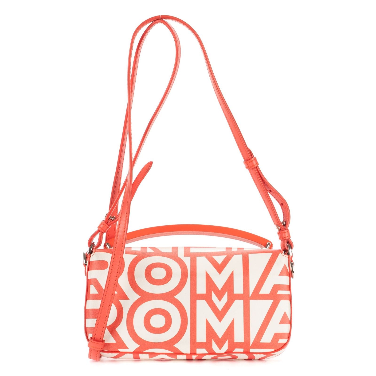 Fendi Mamma Baguette Orange White Logo Print Nappa Leathera Shoulder — view 5