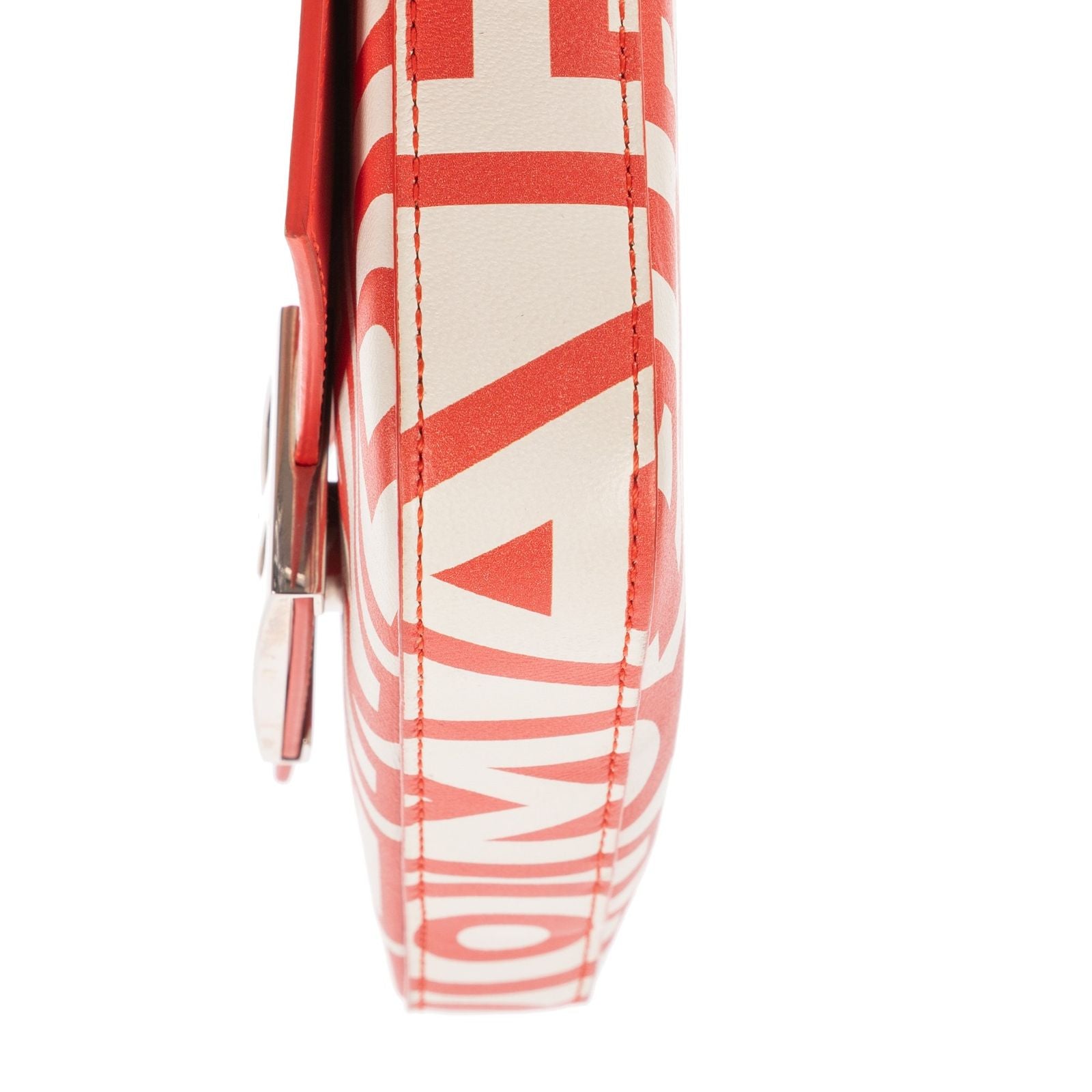 Fendi Mamma Baguette Orange White Logo Print Nappa Leathera Shoulder — view 7