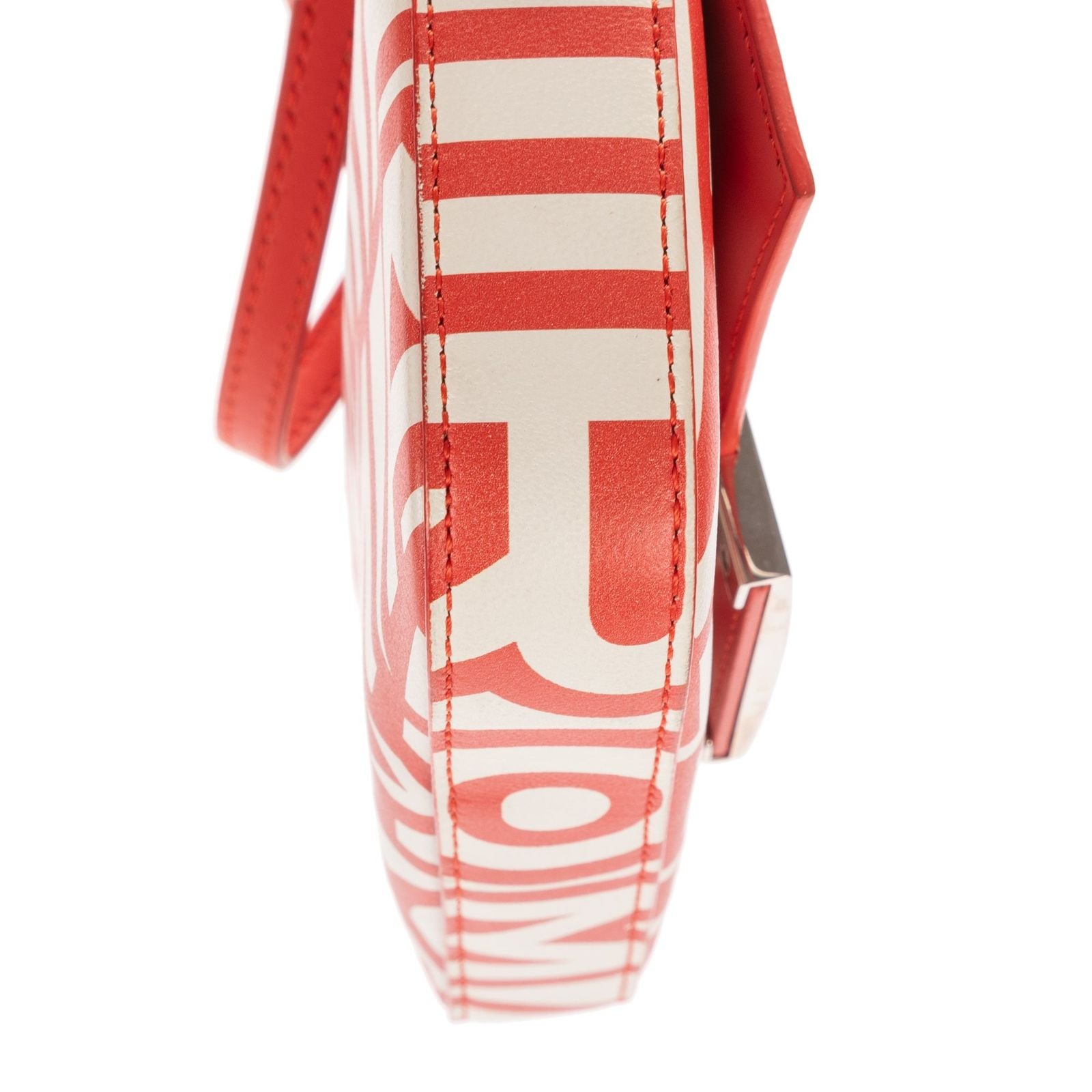 Fendi Mamma Baguette Orange White Logo Print Nappa Leathera Shoulder — view 8