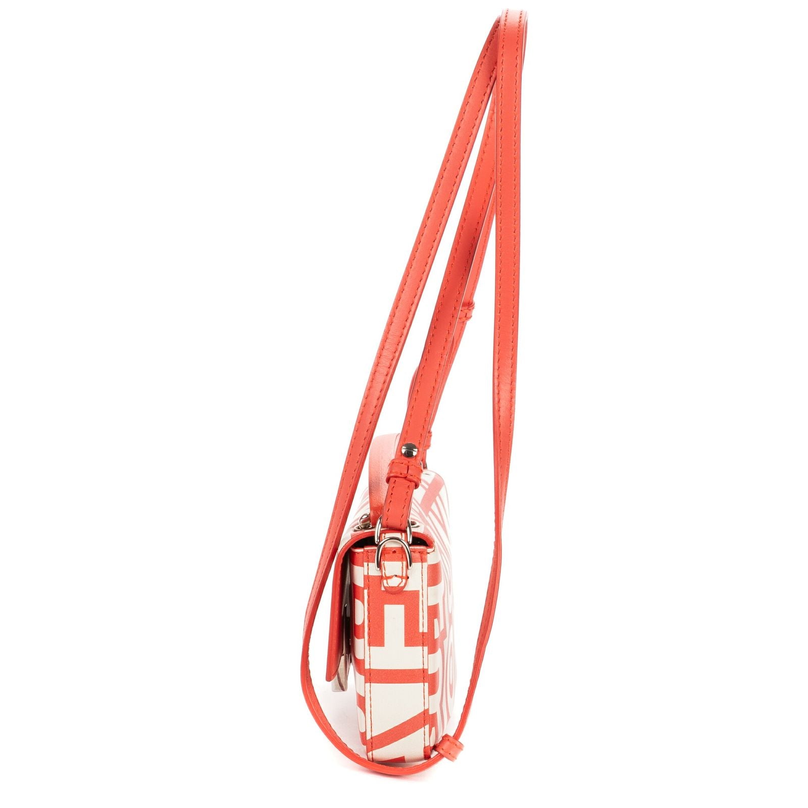 Fendi Mamma Baguette Orange White Logo Print Nappa Leathera Shoulder — view 3