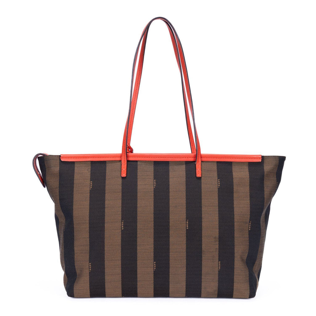 Fendi Roll Zip Tote Brown Black Red Stripepecan Canvas — view 5