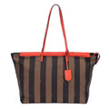 Fendi Roll Zip Tote Brown Black Red Stripepecan Canvas