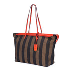 Fendi Roll Zip Tote Brown Black Red Stripepecan Canvas — view 2