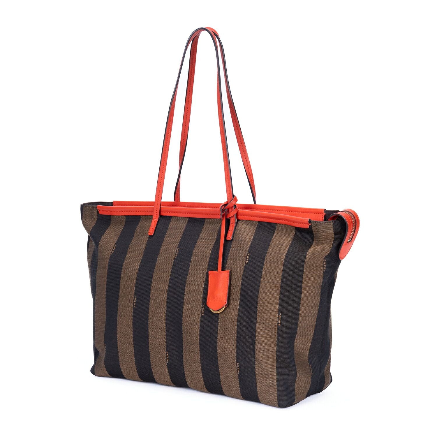 Fendi Roll Zip Tote Brown Black Red Stripepecan Canvas — view 2
