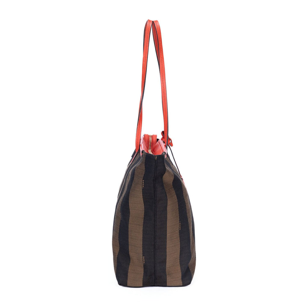 Fendi Roll Zip Tote Brown Black Red Stripepecan Canvas — view 4