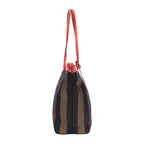 Fendi Roll Zip Tote Brown Black Red Stripepecan Canvas — view 4