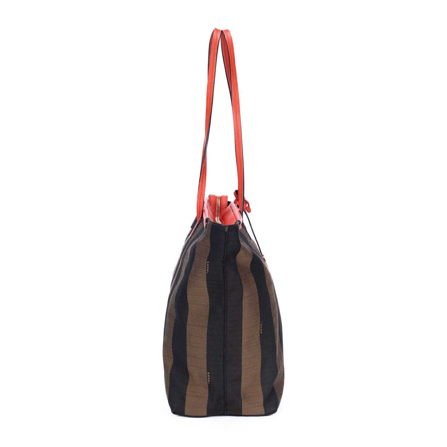 Fendi Roll Zip Tote Brown Black Red Stripepecan Canvas — view 4