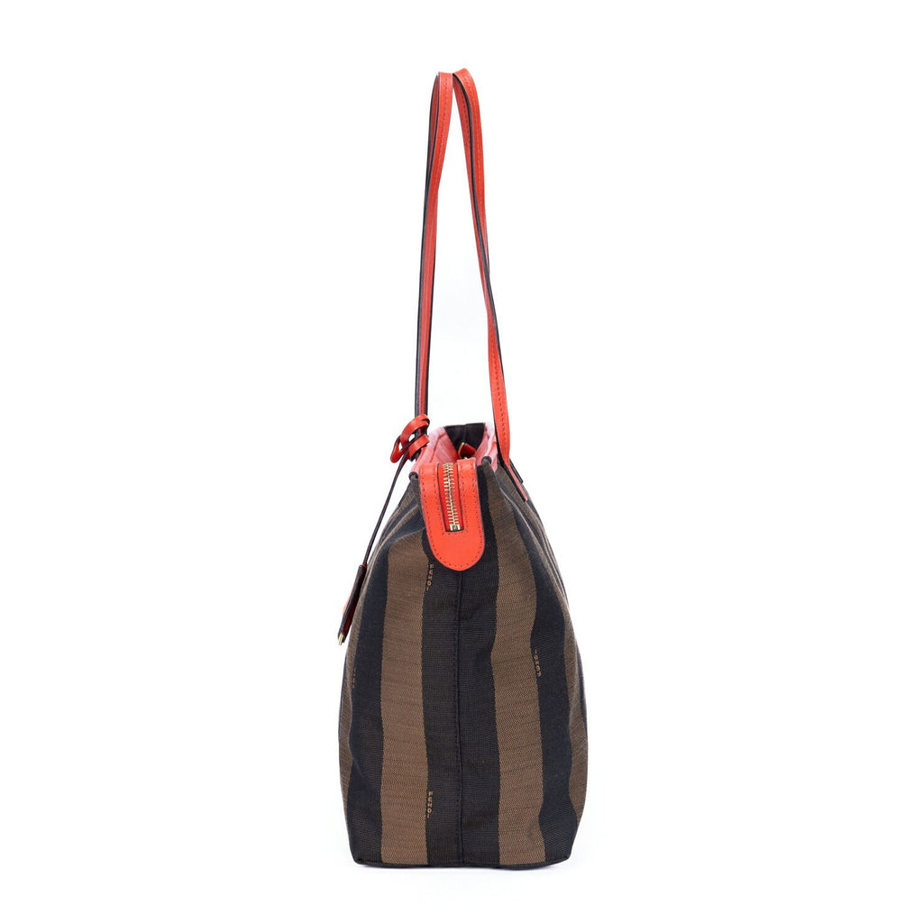 Fendi Roll Zip Tote Brown Black Red Stripepecan Canvas — view 3