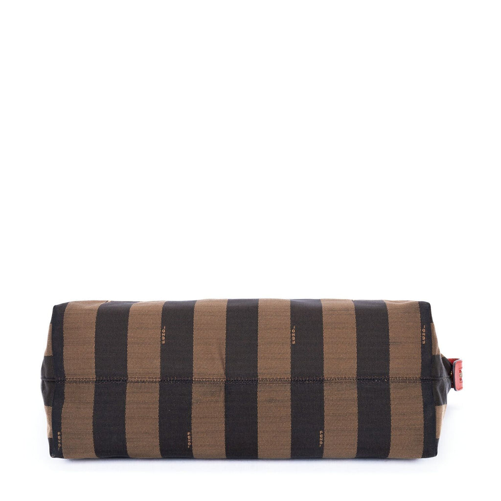 Fendi Roll Zip Tote Brown Black Red Stripepecan Canvas — view 6