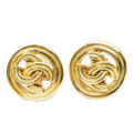 Chanel CC Logo Round Clip Type Earrings Gold Plated