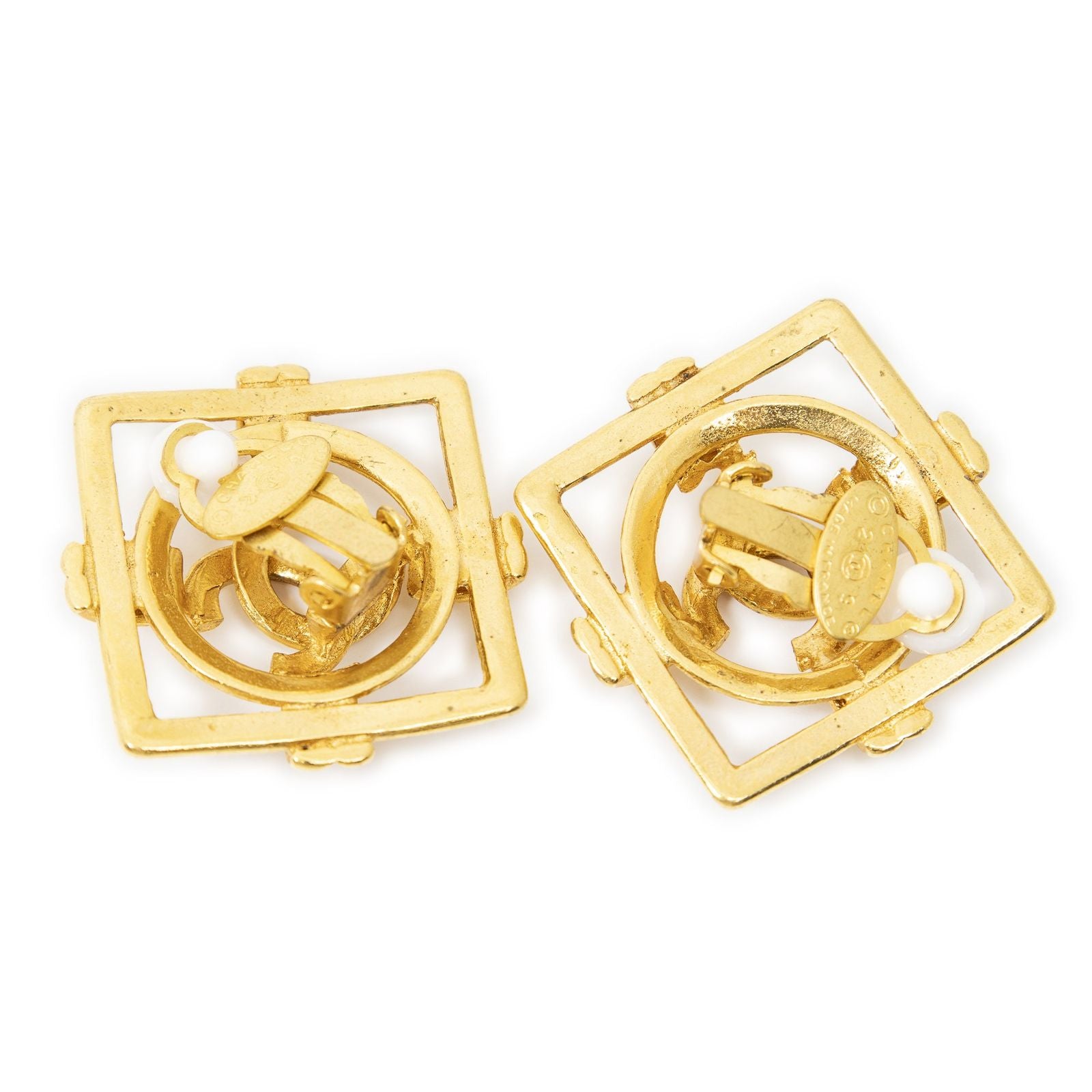 Chanel CC Logo Square Clip Type Earrings Gold Plated — view 2