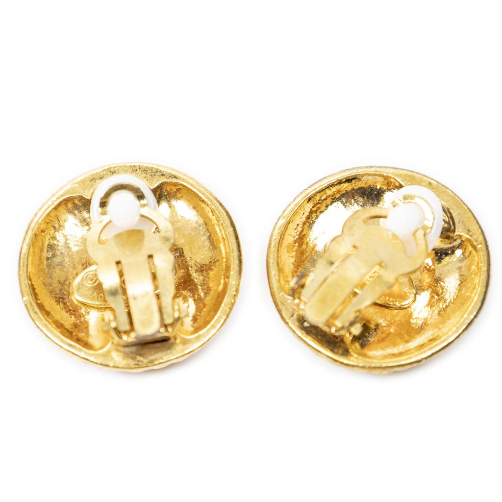 Chanel CC Logo Round Clip Type Earrings Gold Plated — view 2