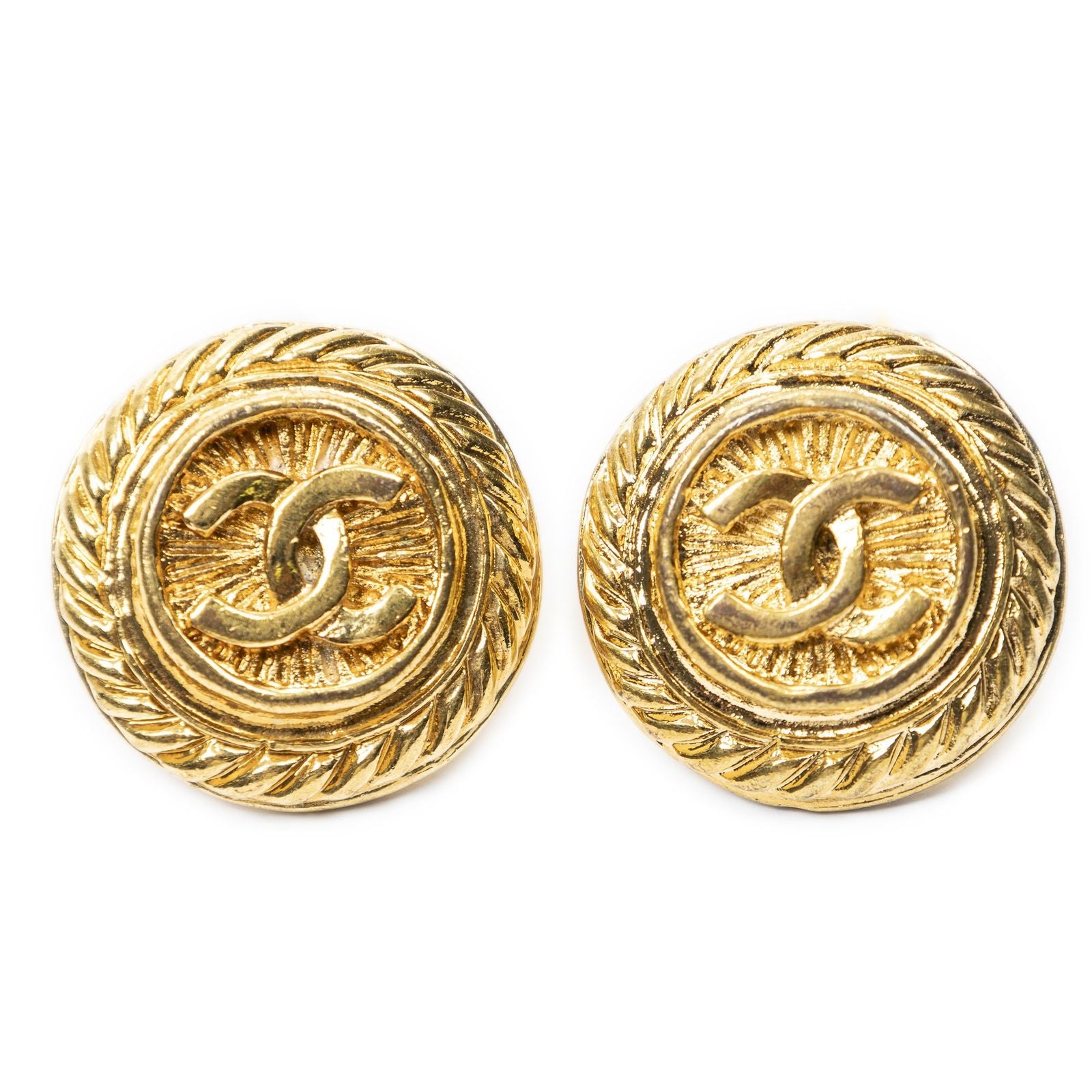 Chanel CC Logo Round Clip Type Earrings Gold Plated