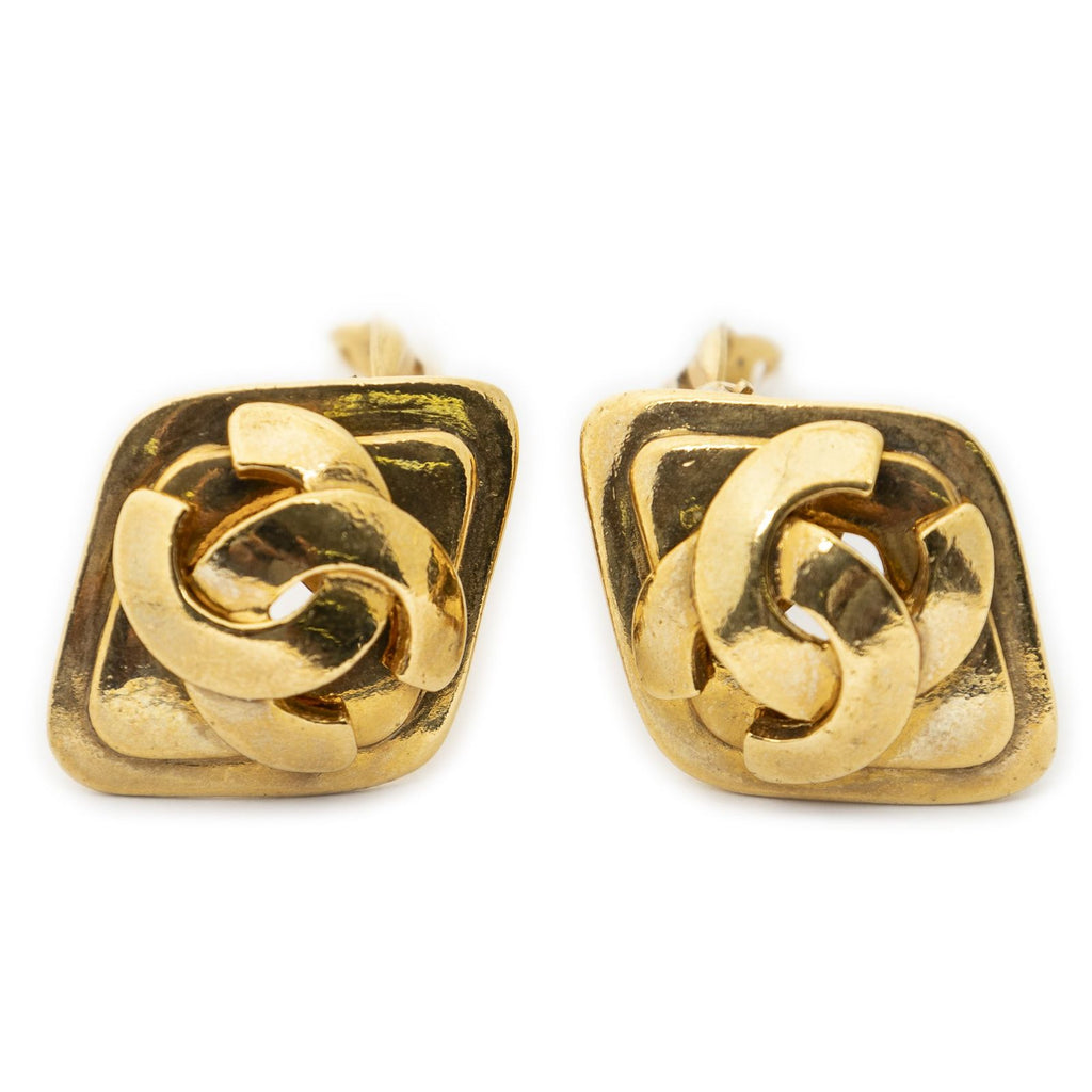 Chanel CC Diamond Clip on Earrings Gold Plated