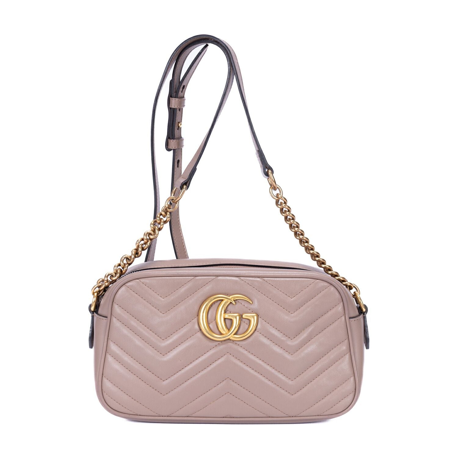 Gucci Smo le GG Marmont Chain Crossbody Beige Matelasse Chef Blanc Calfskin