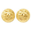 Chanel CC Logo Round Clip Type Earrings Gold Plated
