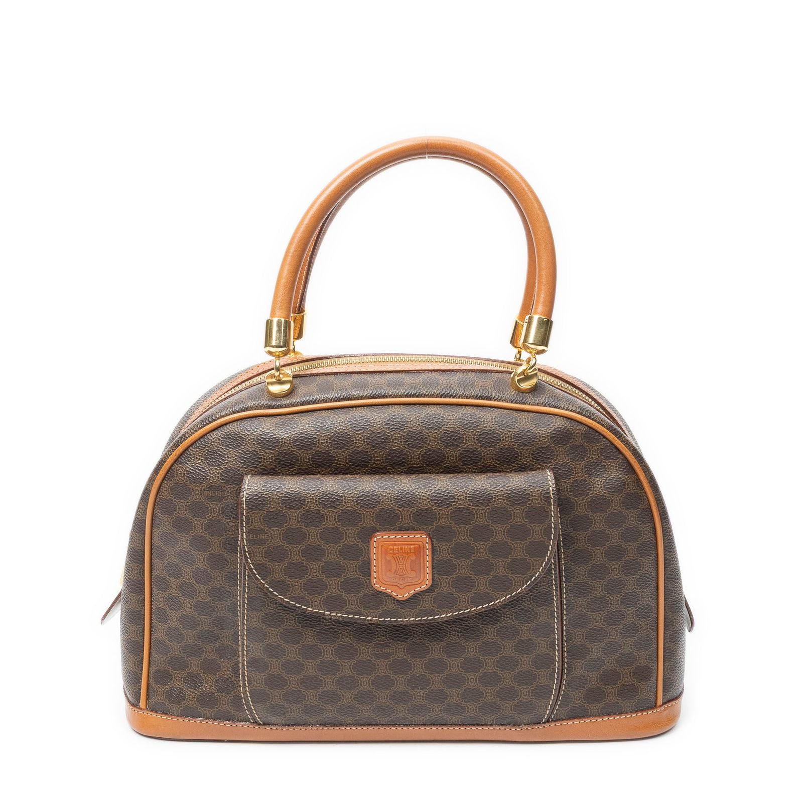 Celine Vintage Front Pocket Dome Bag Brown Macadam Canvas