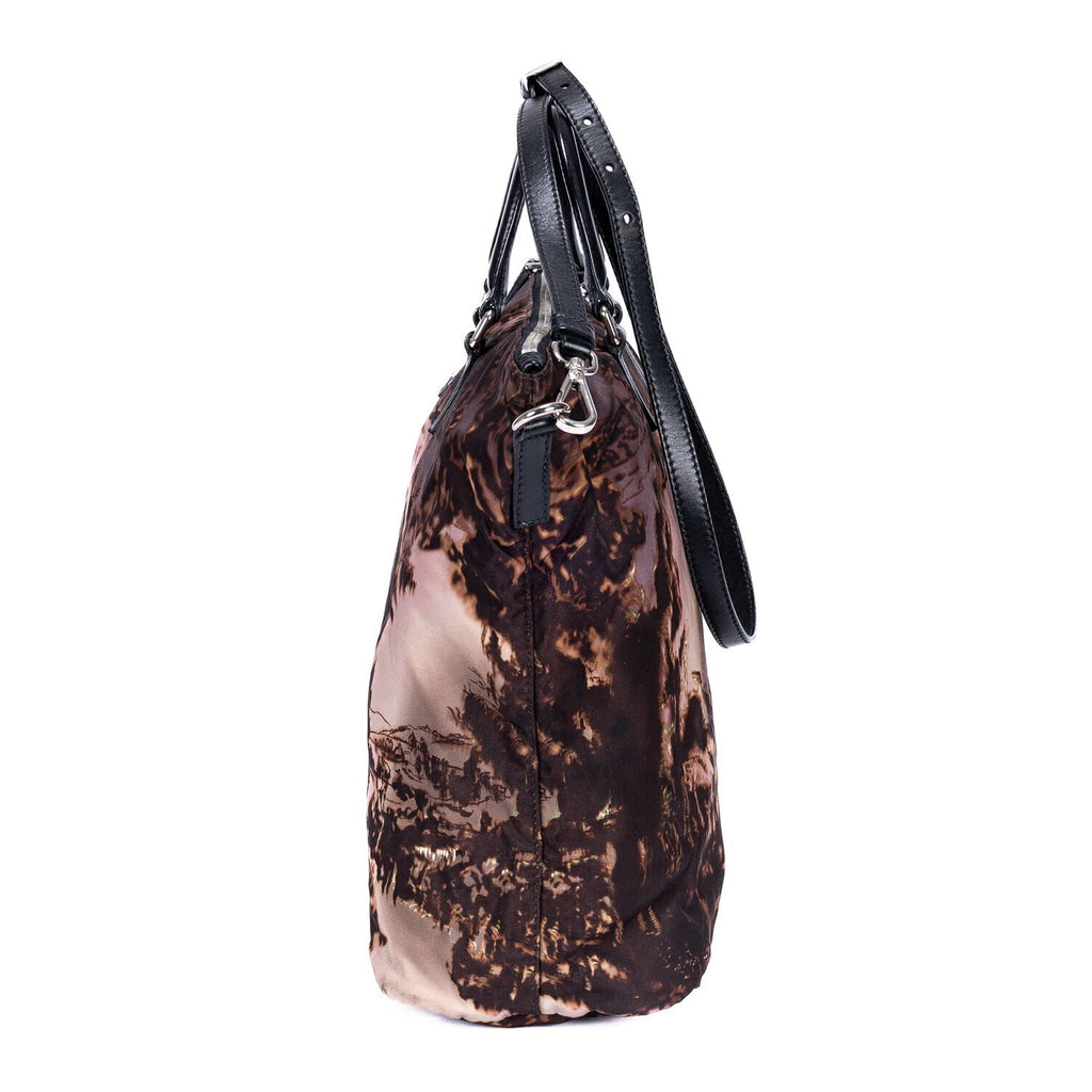 Prada Tessuto Nylon Temple Print Tote Black Beige Printed Nylona — view 3